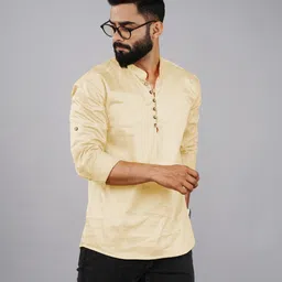 tap in Men Solid Cotton Blend Straight Kurta image 3