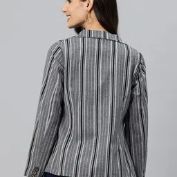 cottinfab Women Striped Single Breasted Casual Blazer image 2