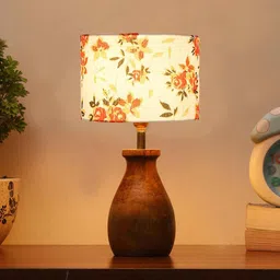 new era Multicolour Cotton Table Lamp With Wood Base image 1