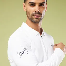 technosport Men Solid Zip Neck Polyester White T-Shirt image 3