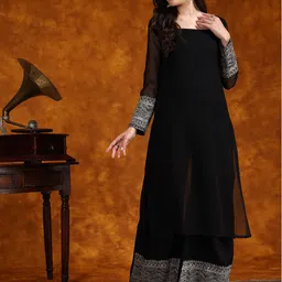 youthnic Women Georgette Kurta Palazzo Dupatta Set image 4