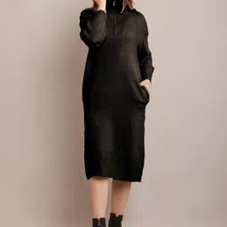 nobarr Women Sweater Black Below Knee Dress-picture-14