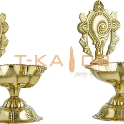 t-ka108 Shanku Chakra Kuber Deepam for Home Pooja Decor Brass (Pack of 2) Table Diya Set image 4