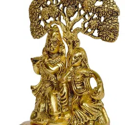 elitetouch Radha Krishna Sitting Under Tree Idol Statue (Metal, Gold) Decorative Showpiece - 18 cm image 2