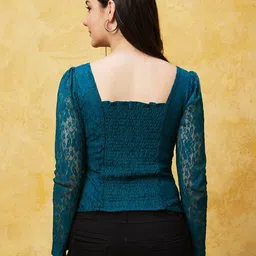 globus Casual Regular Sleeves Self Design Women Blue Top image 2