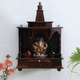 Walnut Sheehsam Wood Wall Mounted Mandir Without Door-image-29