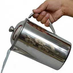 sager Platinum Collection Stainless Steel drinkware Set Combo of 1 Jug / Pitcher for Water Storage (2 LTR.) and 12 Pc. Glass , Mirror Finish with Permanent Beautiful Laser Design Jug Glass Set image 4