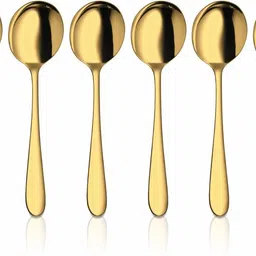 shri & sam Jasmine Gold PVD Coating Desert Soup Spoon Stainless Steel Cutlery Set image 1