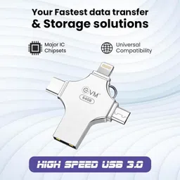 EVM EnStore 4 in 1 OTG FlashDrive/Type C/Lightning/USB 3.0 for PC/IOS/Android 64 GB Pen Drive Compatible with Desktop Computer, Laptop, Mobile USB 3.0 Metal Case image 4