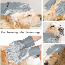 lanellie Multipurpose Groomming Shampoo Dispenser Brush With 1 Pair Silicone Grooming Gloves for Dog & Cat image 2