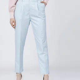 tokyo talkies Women Tapered Light Blue Cotton Blend Trousers-picture-21