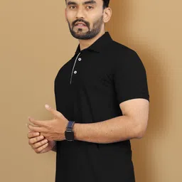 vebnor Men Solid Polo Neck Polyester Black T-Shirt image 5