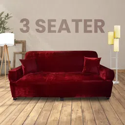 turiya Velvet, Polyester Plain 3 Seater Sofa Cover image 3