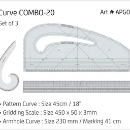 ntgs Tailoring Tools Pattern Curve, Gridding Scale & Armhole Curve with Marking image 2
