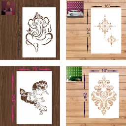flexishine decor (Size:- 16X24 Inch) THEME-Ganesha,Radha krishna,Damask,and Geometrical Pattern Pattern Reusable Design Ideal For Bedroom, Kids Room and Living Room Decoration Stencil-picture-14