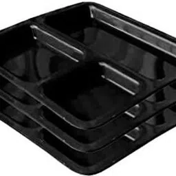sahu traders Microwave Safe Gloss Finish 3 Compartment Black Square Plastic Section Plates Sectioned Plate-picture-17