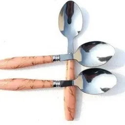 jeniry Stylish Ceramic Marble Handle Stainless Steel Table Spoon Stainless Steel, Plastic Table Spoon Set image 5