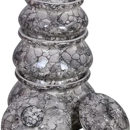 raj royal Ceramic Serving Bowl Bowl with Lid Hand Paintained grey Food Storage Container Donga(1750 ML,1150 ML,700ML) image 4