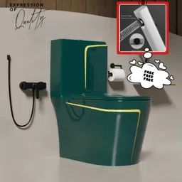 Premium Quality C028 Premium Quality Shining Royal Green commode with Yellow Finishing Line Western Commode-image-38