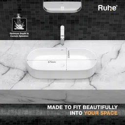 ruhe Navi Premium White Glaze Ceramic Table Top Wash Basin 28 x 14 x 6 Inches Over Counter Basin For Bathroom and Kitchen Counter Top image 4
