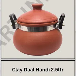 aaravi lifestyle RKM Clay Daal Handi with Metal Clamp 2.5 L Cook and Serve Casserole image 1