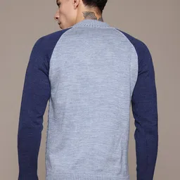 roadster Men Colorblock Blue Sweater image 5