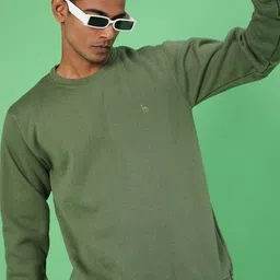 v-mart Men Solid Round Neck Green Sweater-picture-12
