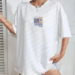 lauren adams Women Printed, Typography Round Neck Pure Cotton White T-Shirt image 3