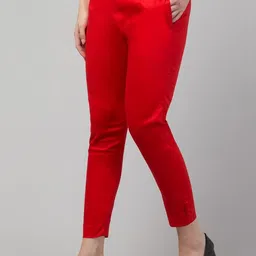 hookspin Women Skinny Fit Red Cotton Blend Trousers-picture-10