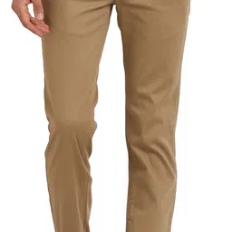 Men Skinny Fit Khaki Cotton Blend Trousers-image-17