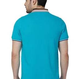 killer Men Solid Polo Neck Cotton Blend Blue T-Shirt image 4