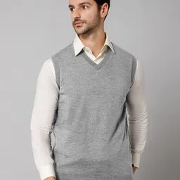 cantabil Men Solid V Neck Reversible Blue Sweater image 2