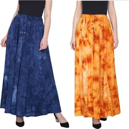 tnq Pack of 2 Women Flared Dark Blue Viscose Rayon Trousers-picture-22