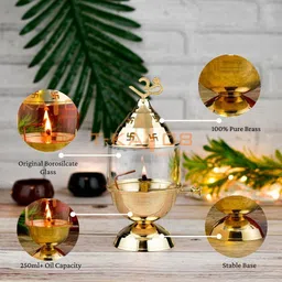 t-ka108 Akhand Jyoti, adjustable wick, long-lasting Deepam for all-day burning. Brass Table Diya Set image 2