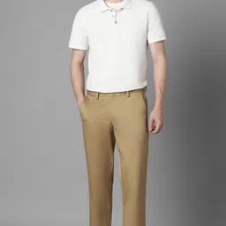 louis philippe Men Slim Fit Khaki Pure Cotton Trousers image 2