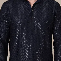 adhirajan Men Chikan Embroidery Viscose Rayon Straight Kurta image 3