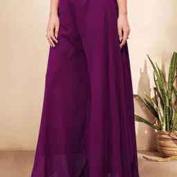 anti wrinkle designer Women Flared Light Blue Georgette Trousers image 3