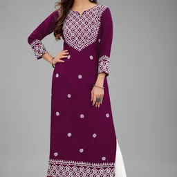 fantasy fab Women Embroidered Cotton Rayon Straight Kurta-picture-27