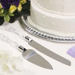 zekaro Stainless Steel Cake Serving Set - 1 PC Cake Cutting Knife + 1 PC Cake Server Cake DÃ©cor with Crystal Handles for Weddings, Birthdays, Cakes, Gifts (Set of 2 PC) Stainless Steel Cake Server image 3