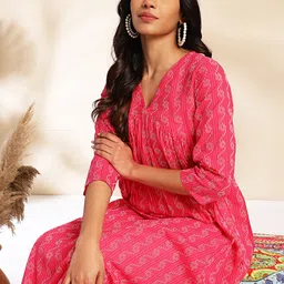 janasya Women Woven Design Pure Cotton A-line Kurta-picture-10