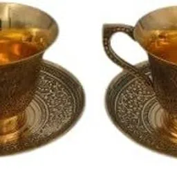master brownsmith Pack of 1 Brass Pure Brass Tea Cup & Saucer Set of 2 | Handcrafted Antique Finish image 1