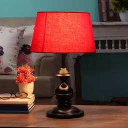 Red Fabric Shade Table Lamp with Black Base by BrightDaisy image 1