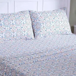 maspar Orange Geometric Print 144 TC Cotton King Size Bed Sheet with 2 Pillow Covers Sensory Bloom Collection image 2