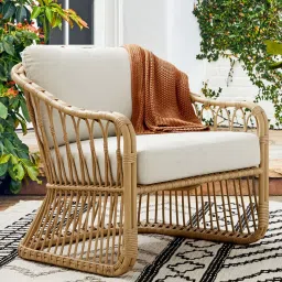 habereindia Barcelona Bamboo Arm Chair In Beige Finish image 1