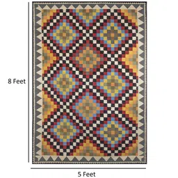 imperial knots Multicolor Wool Abstract 96 x 60 Inches Hand Woven Dhurrie image 3