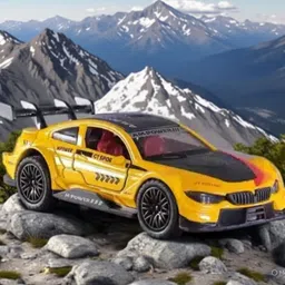 skhomedecor Sports car toys matel body three door open multicolor yellow & white image 5