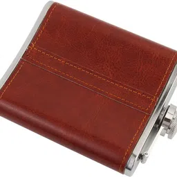 hokipo 7 Oz/207 ml Hip Flask , 2 Shot Glasses and Funnel (Brown) Stainless Steel Hip Flask image 4