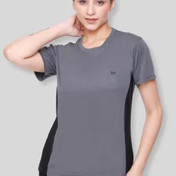 white moon Women Colorblock Round Neck Polyester Grey T-Shirt-picture-12