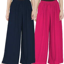 cloud star Pack of 2 Women Regular Fit Blue, Pink Viscose Rayon Trousers-picture-27