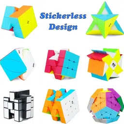 authfort Speed Cube Set, 8 Pack Magic Cube Bundle- 2x2 3x3 4x4 , Pyramid, pentagon, silver mirror, leaf, windmill Stickerless Cube Puzzle Collection image 2